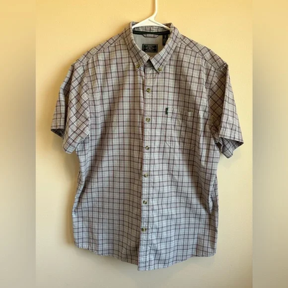 Men’s XL G H Bass For Hard Service Plaid Button Down Short Sleeve Shirt Red Grey - Picture 1 of 9